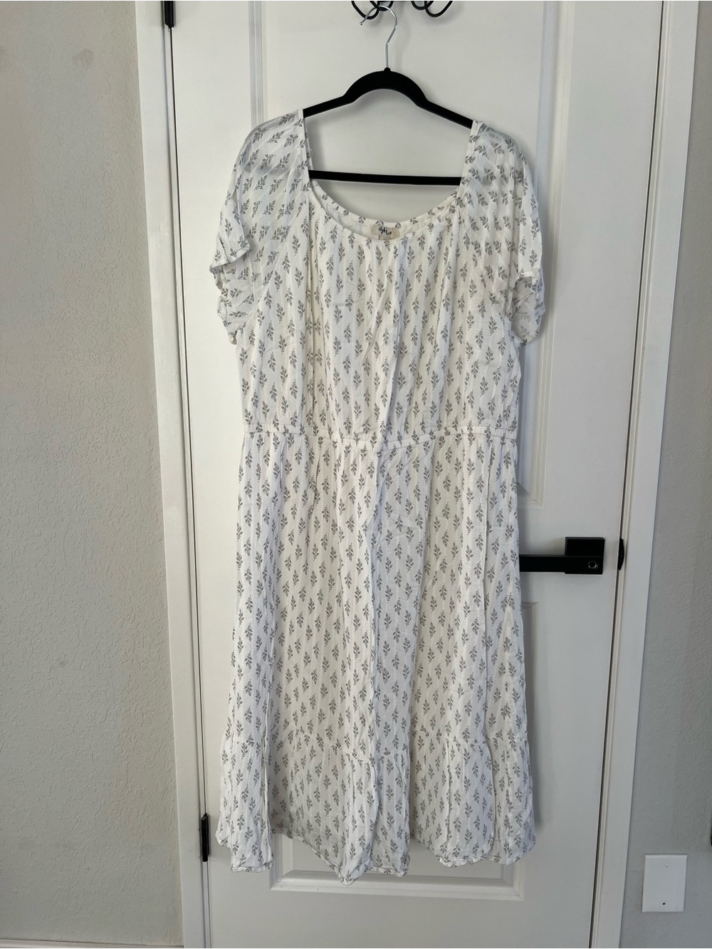 Style & Co. White Printed Dress with Subtle Green Motif